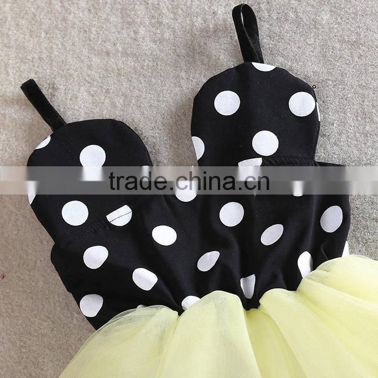 2015 new arrival black polka dots birthday baby girls party wear dress M5041516
