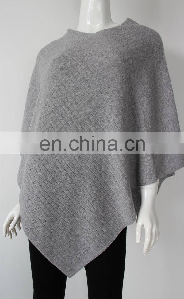 wholesale price luxurious cashmere cable v neck ponchos for women