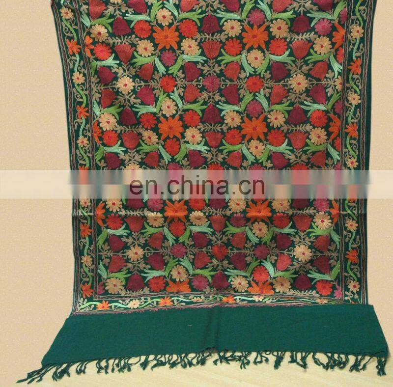 Wool Pashmina shawl with fancy wool embroidery