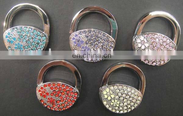Free sample crystal stone folding purse bag hook handbag hanger