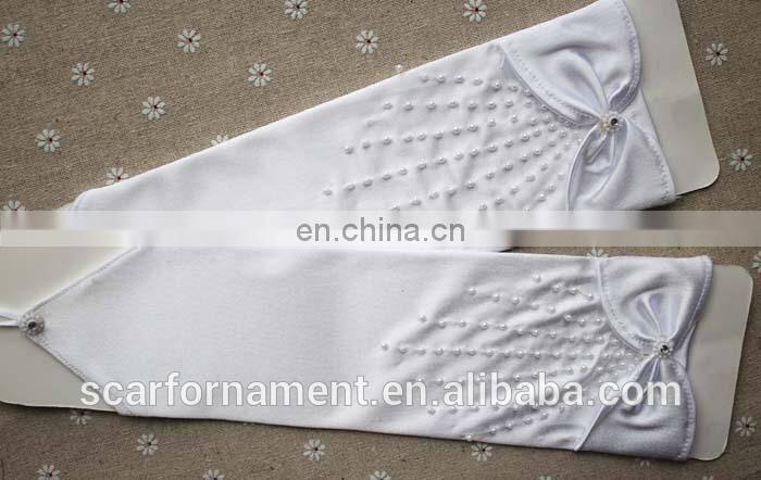 2014 Fashion Newest Elegant Bows with star beaded Fingerless satin wedding Hand Gloves,Wholesale Pearl Beaded Bridal Gloves