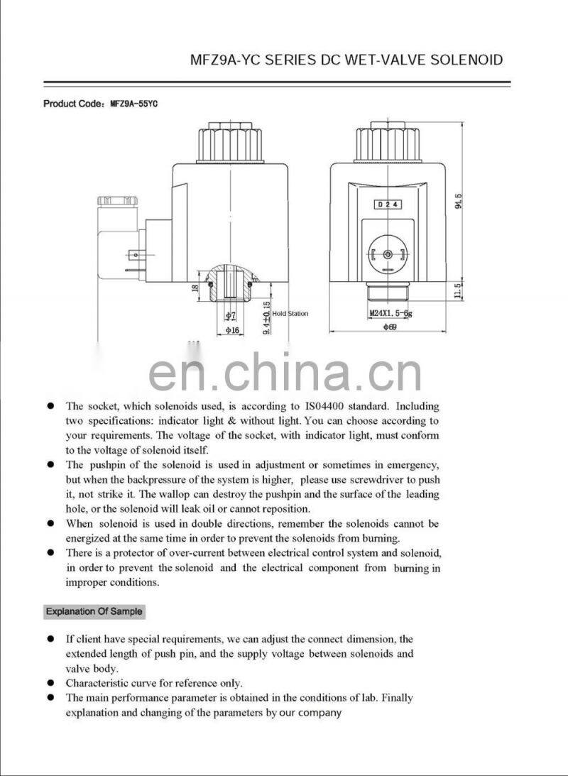 Yuken DC,AC wet- valve soleniod MFZ9-20YC,MFZ9-55YC,MFJ9-26YC,MFJ9-50YC,MFJ9A-26YC,MFJ9A-50YC
