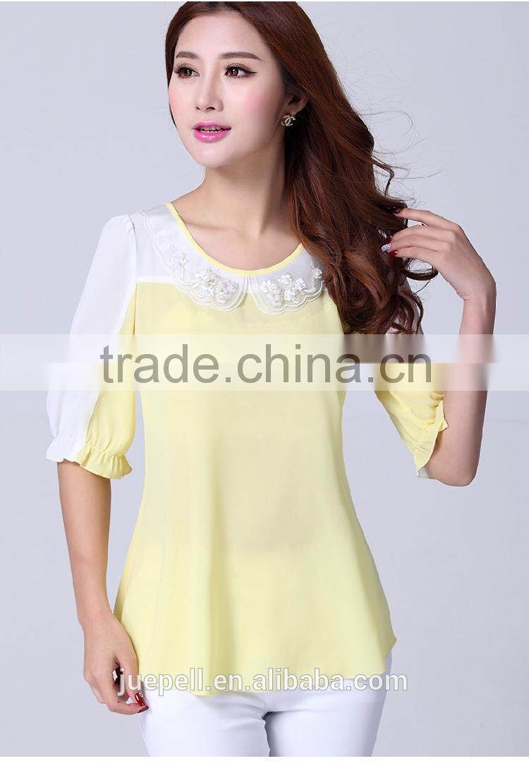 High quality 2015 new design chiffon ladies blouse for summer