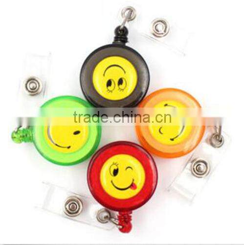 New ID Card Holder 20pcs Reel Retractable Badge Key Tag Clip Name Smiling Face