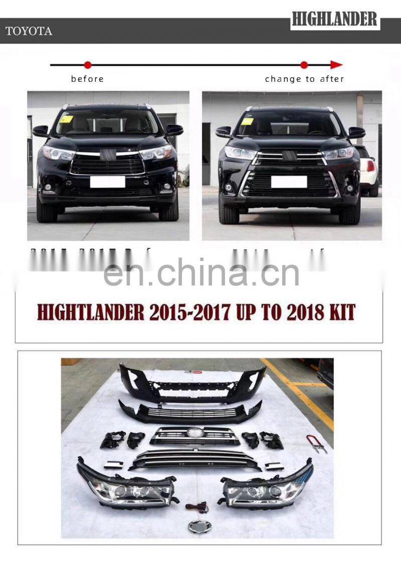 For Toyota Highlander2015-2017 Old Style change to New Style 2018 high guality Front body kit bumper face