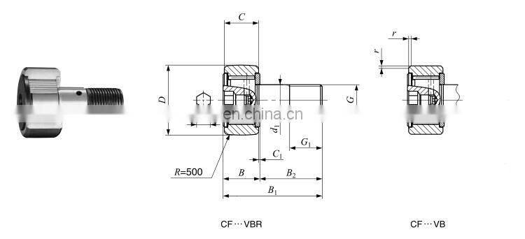 CF 12 VB Japanese standard type Cam Follower Full Complement with Hex Head CF 12 VBR