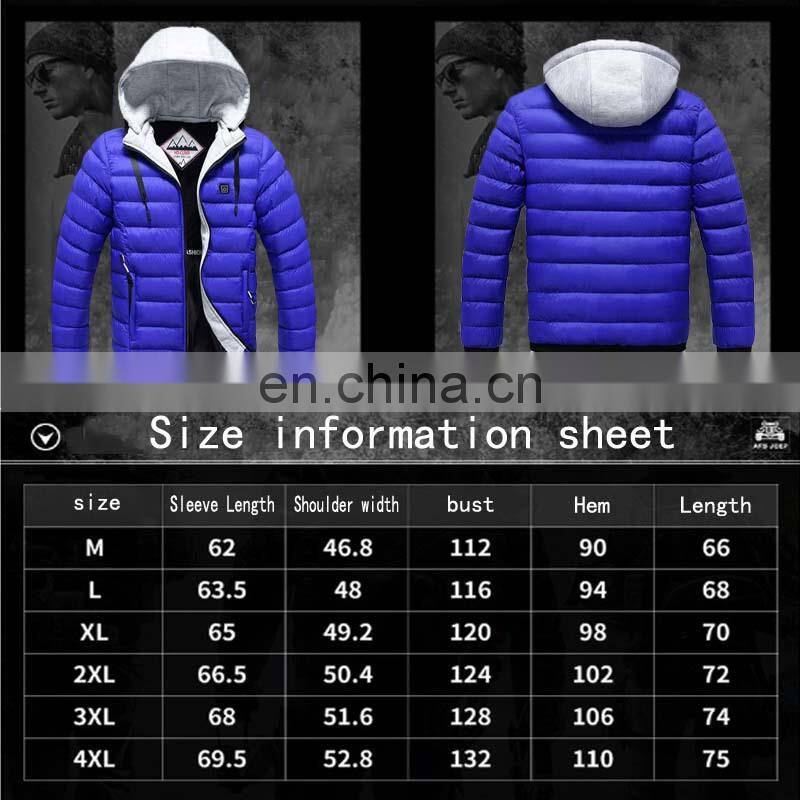 Wholesale custom large size fashion trend men's long-sleeved down warm hooded smart heating adjustable temperature jacket