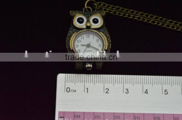 Fashion long chain necklace night owl pocket watch quarts watch for men women