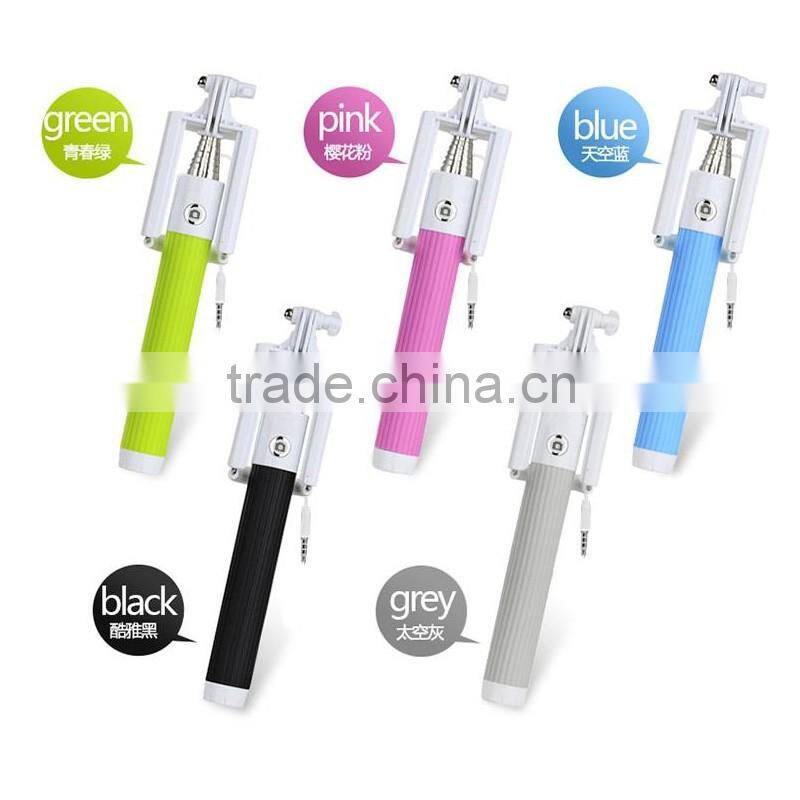2016 Super mini wired selfie stick all in one foldable colorful selfie stick monopod for iphone/samsung