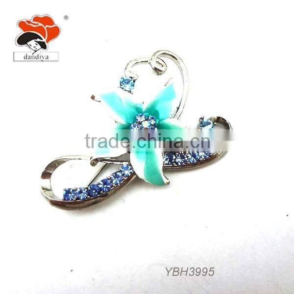 hot sell green five petal flower blue rhinestone brooch for party Wholesale