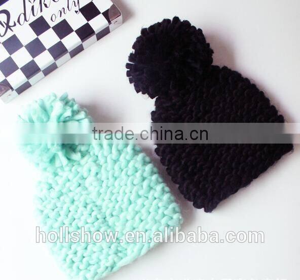 2016 Newest Fresh Macaron Color Thick Iceland Yarn Knitted Pom Pom Beanie Caps
