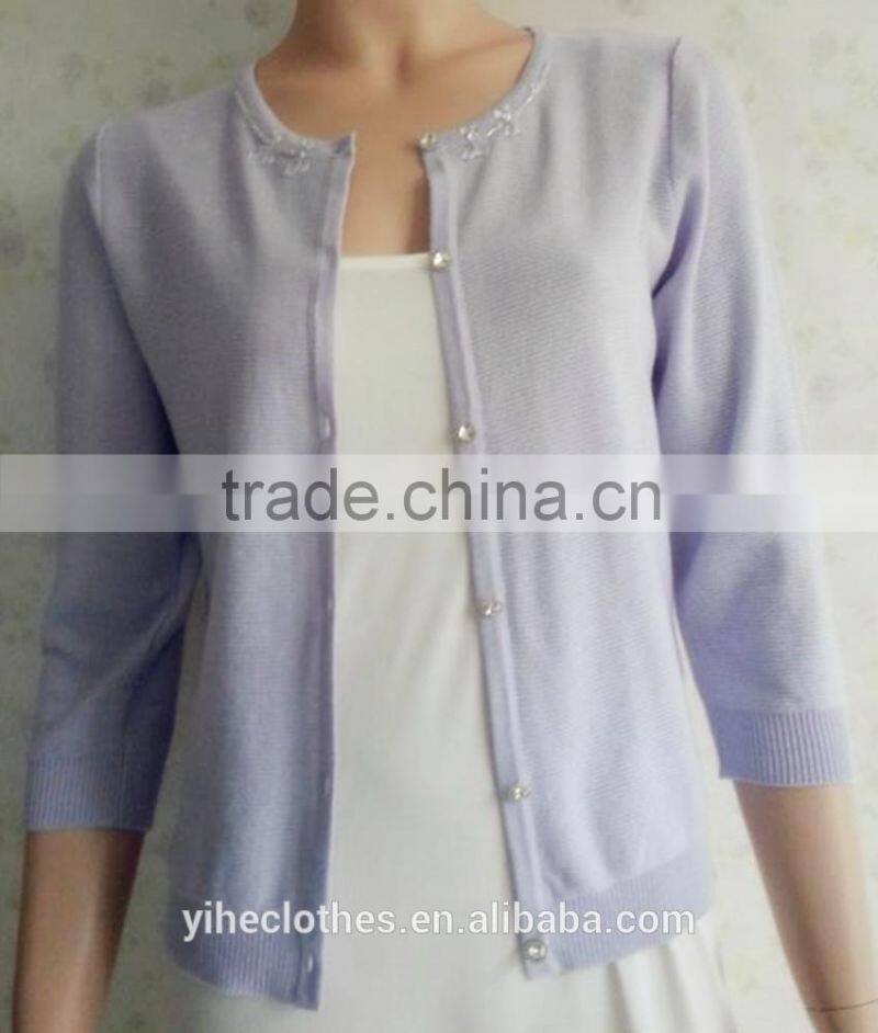 Fashion colorful knitting sweater top crew neck cardigan for lady's wear