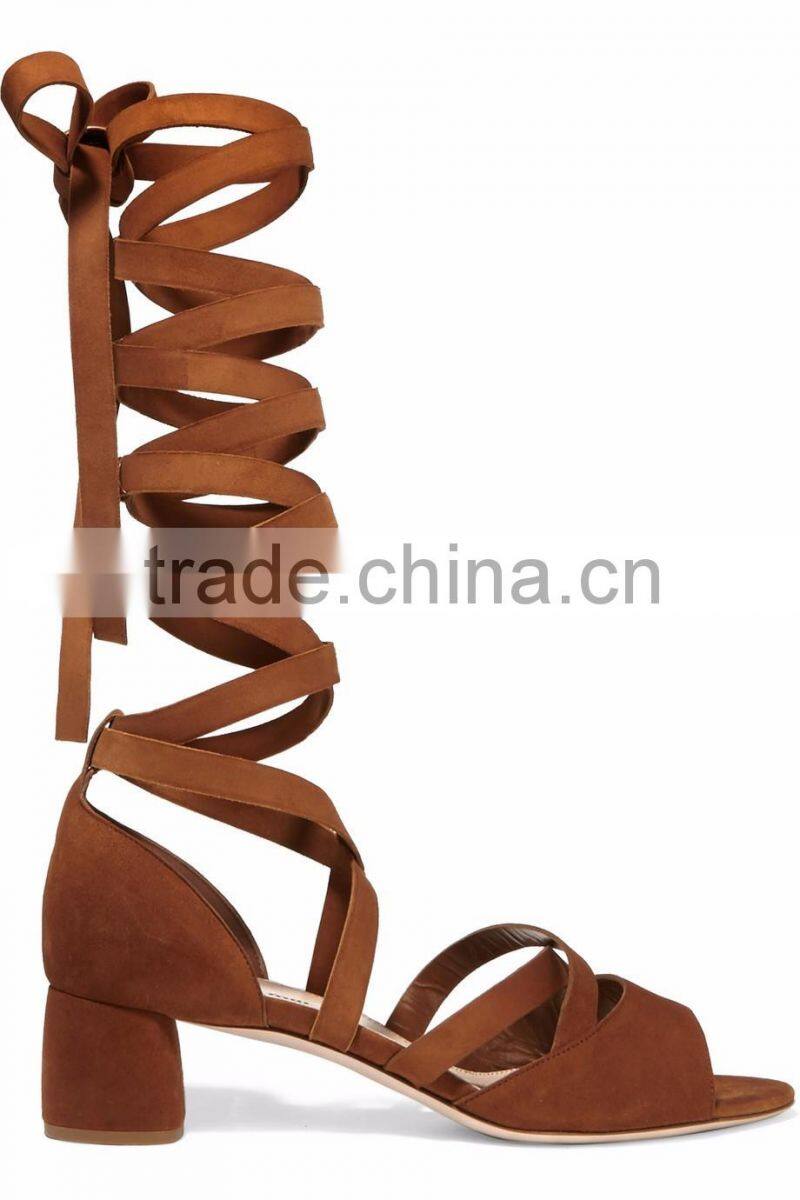 The New Summer 2016 High Thigh Lace Up Brown Color Fake Suede Bohemian Women Sandals