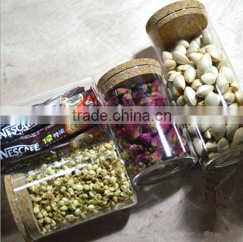 Cafe kitchen high borosilicate glass keep fresh sealed bottle jar canister with wood lid