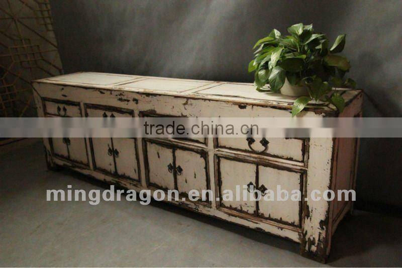 Chinese antique furniture pine wood white Shanxi Four Drawer Eight Door TV Cabinet