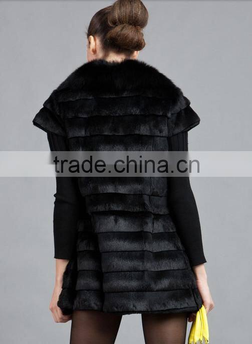 rex14058 new style fashion women rabbit fur vest black