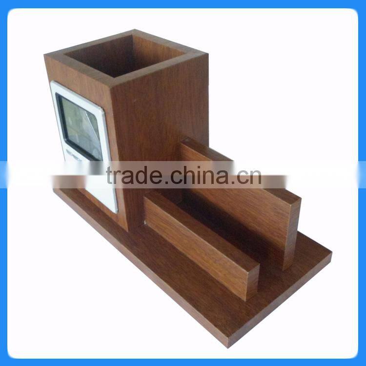 High-grade office desktop wooden brush pot clock