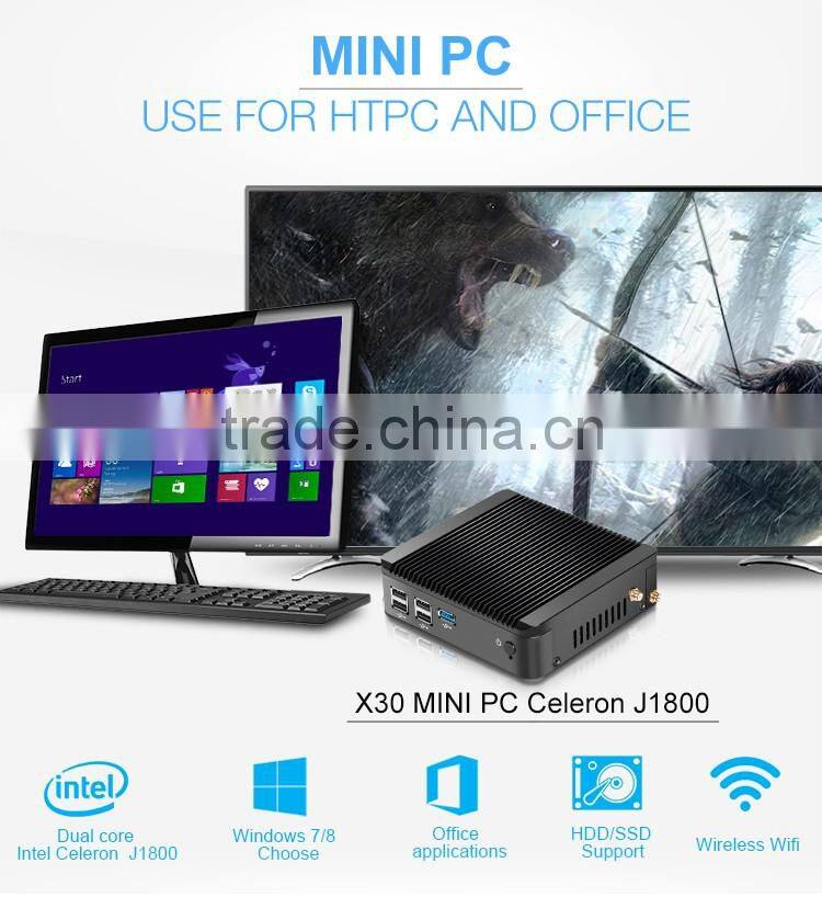 XCY Celeron Mini Computer J1800 2.41GHz Dual Core Windows10 Barebone Desktop PC With 5*USB+1*RJ45 Black Aluminium Alloy Case