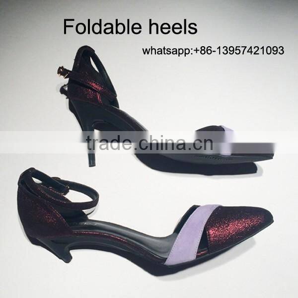 High quality women folding heels shoes heels that fold pointed folding high heel shoes