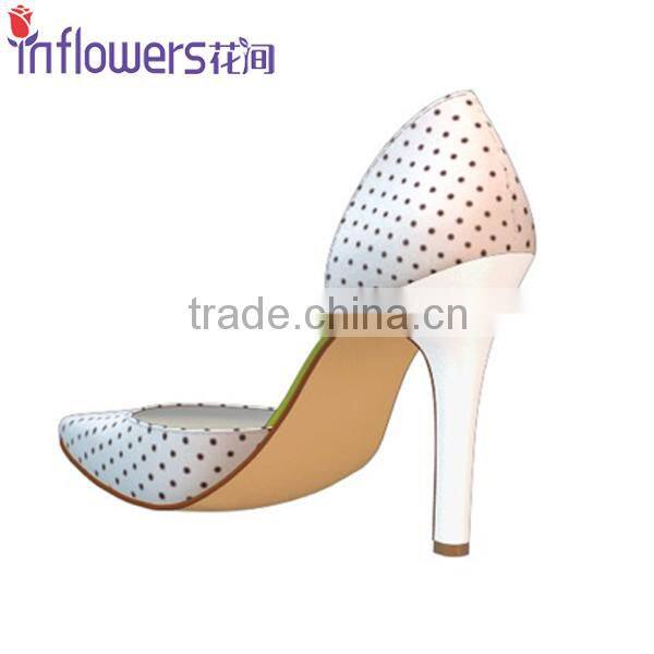 White leather side cut pointed toe ladies high heels