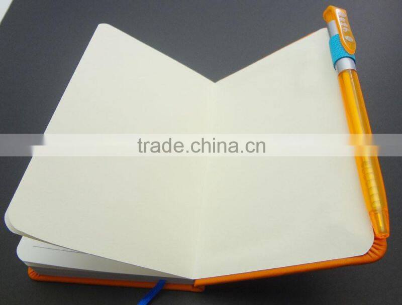 hot sale orange faux leather a6 size notebook with pen