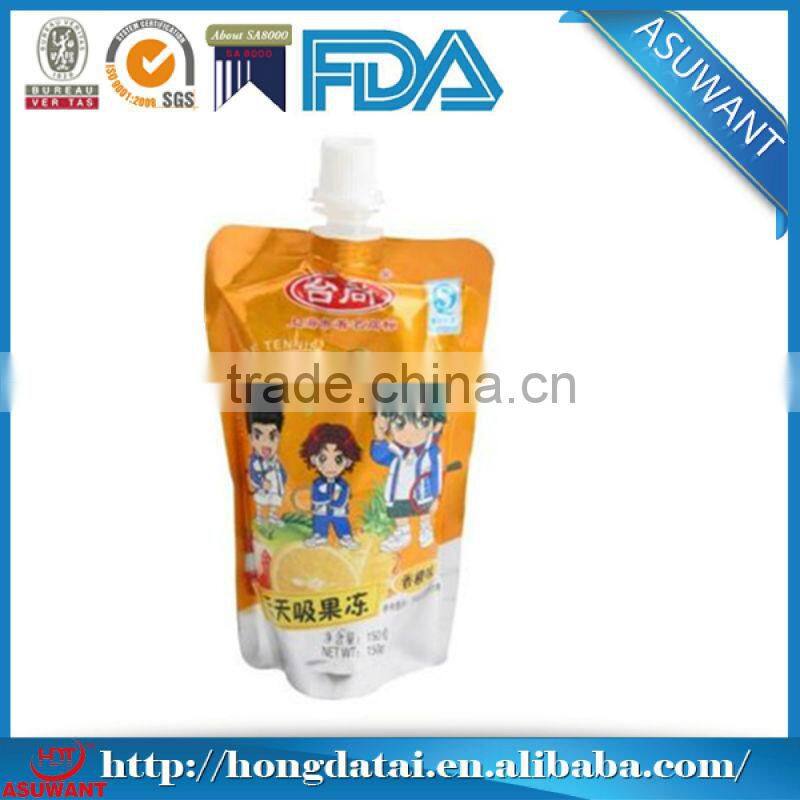Heal seal aluminum foil liquid stand up pouch with plastic spout with screw cap