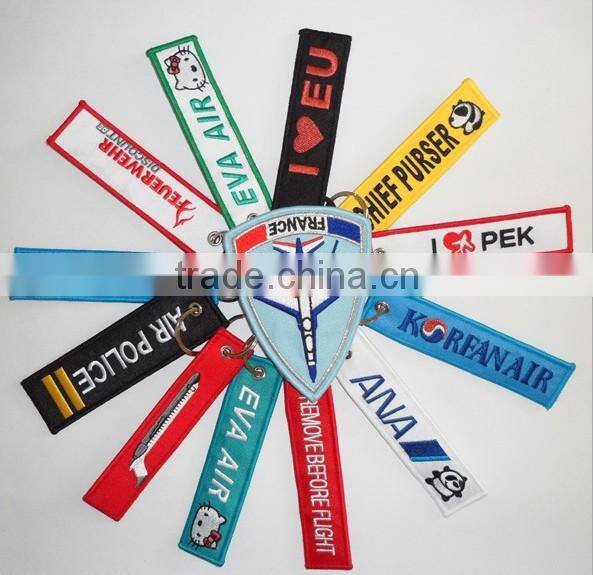 Custom Made High Quality Airlines Pilot Embroidery Jacqaurd Keyring Keychain Gift and Promotion