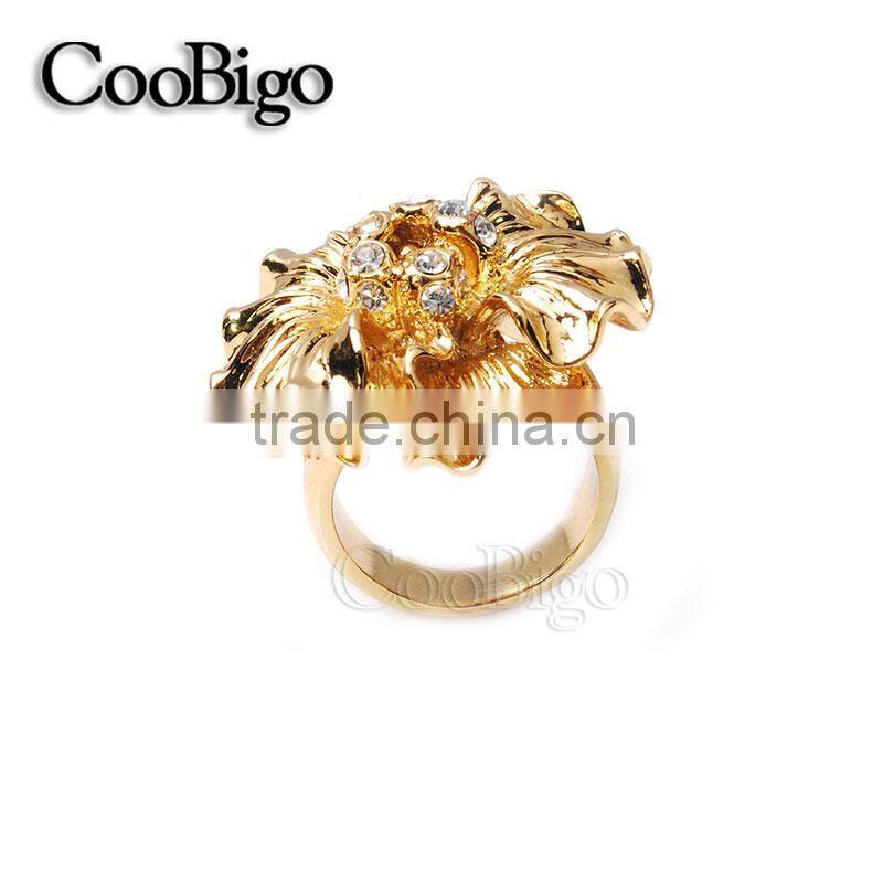 Fashion Jewelry Zinc Alloy Charming Rhinestone Flower Ring Women Party Show Gift Dresses Apparel Promotion Accessories