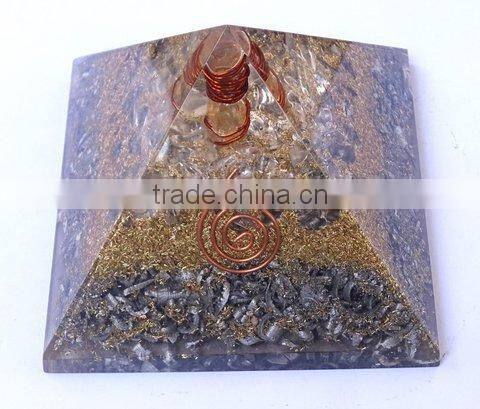 Crystal Quartz Orgonite Aluminium Layer Pyramid With Crystal Point : Wholesale Orgone Products