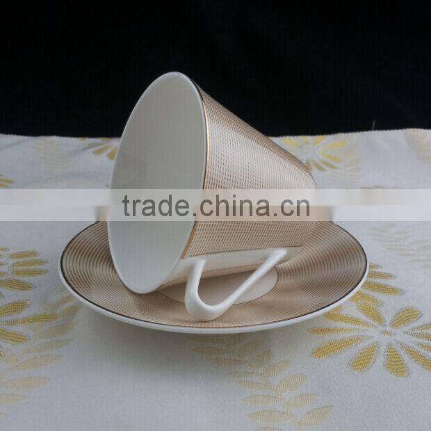 230ml coffee cup with gloden color decal with gold rim tea cup with saucer