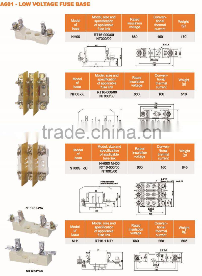 Low voltage fuse base RT NT series for NH fuse link