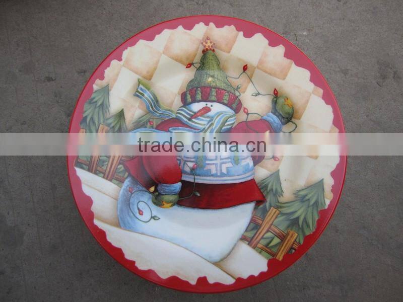 Ceramic flat plate white porcelain dinner plate for Christmas