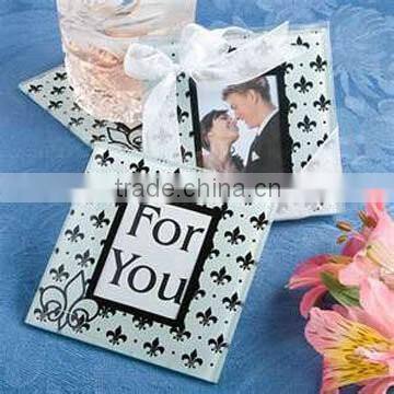 Photo frame type crystal glass coaster photo insert with wood material base