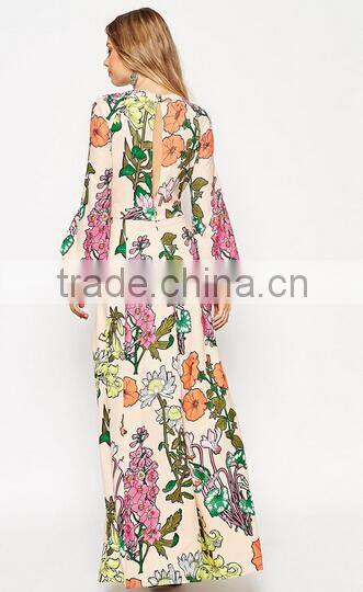 Newest design Dress Floral Dress Botanical Keyhole Kaftan Maxi Dress long sleeve