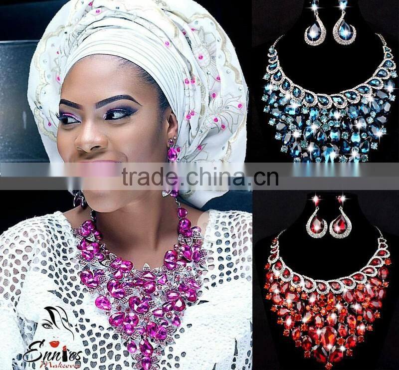 multicolour rhinestone women jewelry set in latest design/wedding necklace and earring sets