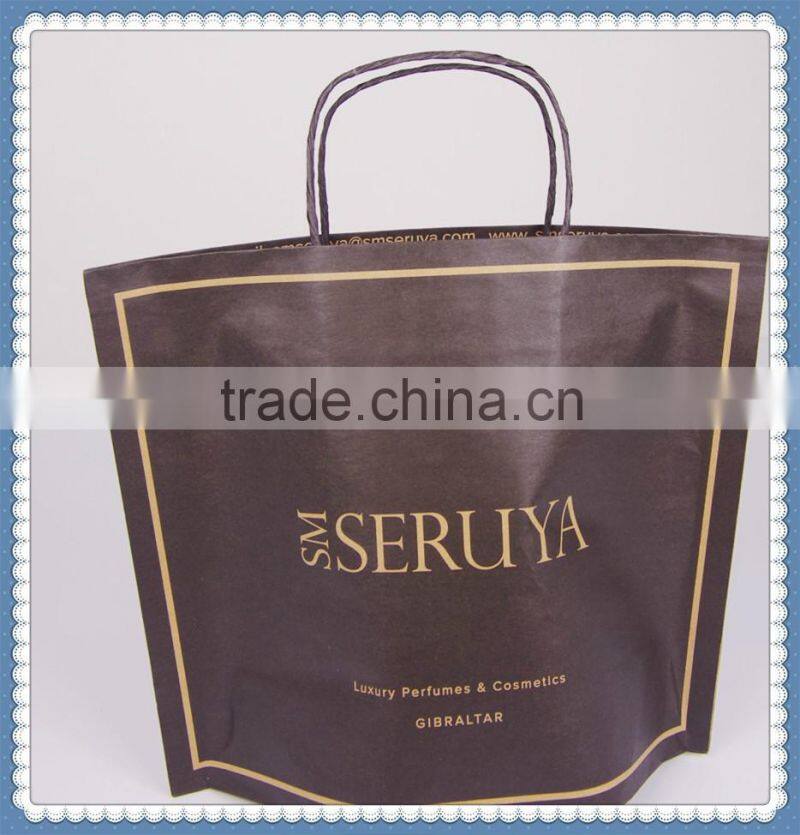 2016Economic low cost brown kraft paper bag&new easy bag for cosmetic with twisted patch handle