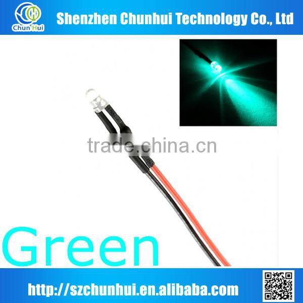 red,green,blue,white,yellow 3 mm through hole prewired led