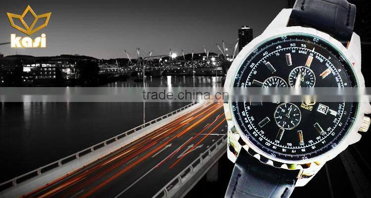 Wholesale price alloy watchcase stainless steel leather quartz analog watch Y005