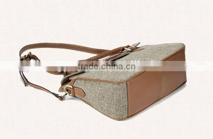 2016 fashion genuine leather and Canvas handbag gym handbag jute breifcase chinese manufacturer