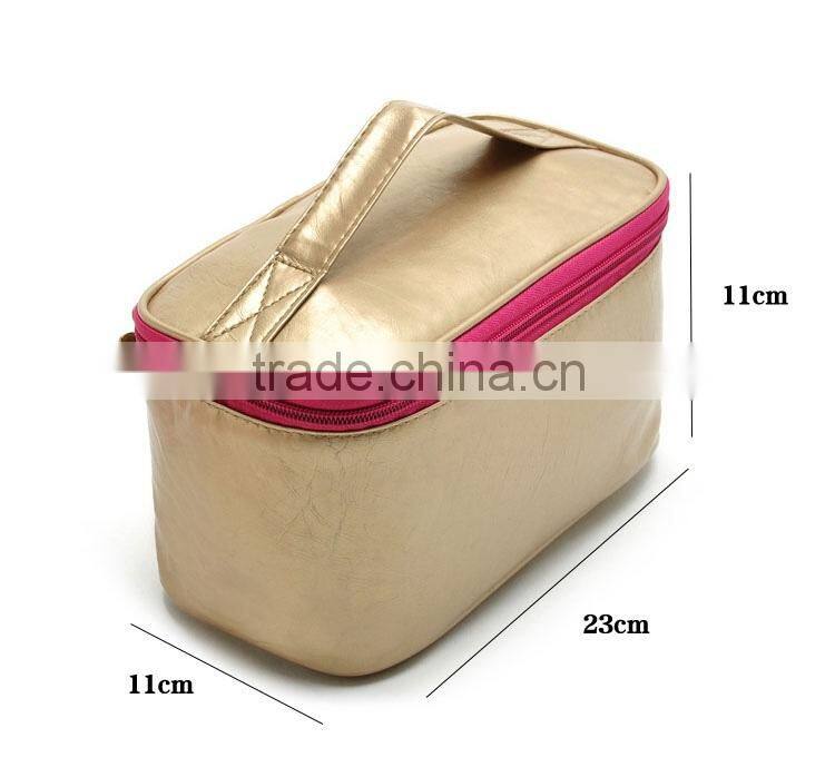 Golden large capacity cosmetic carry case,make up pouch with handle