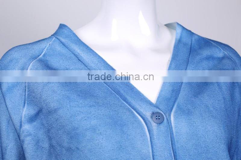 Famous products womens' V neck long sleeve cardigan cotton knitted sweater with button &spray print