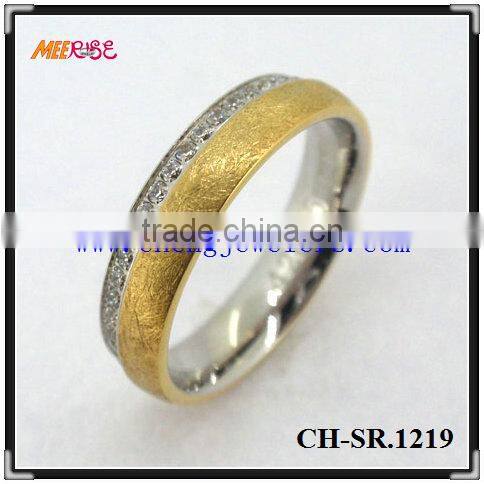 Beauty stainless steel ring with square purple gemstone and gold cord inlay