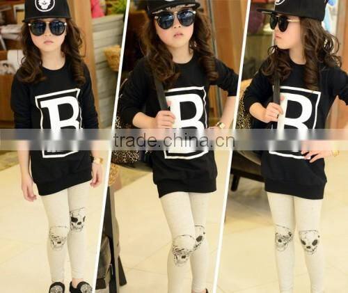 Children Skull Leggings , Gray Cotton Kids Girls Leggings Pants