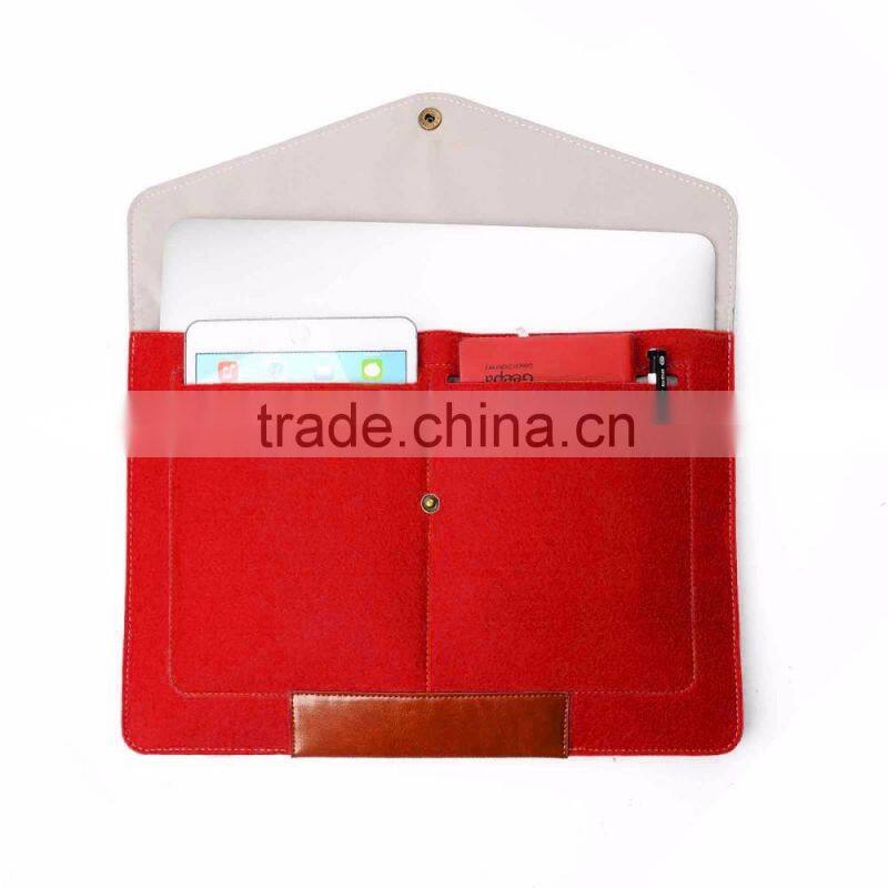 2016 new hot selling wool felt+ PU laptop sleeve bags with mouse bag for apple Macbook air pro , pro retina 11" 13.3" 15.4"