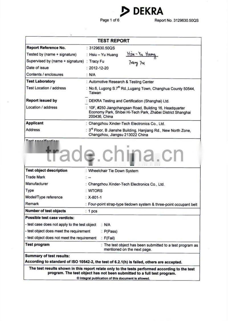 X-801-2 wheelchair restraint system with 4 restractors and 4 cupped tracks