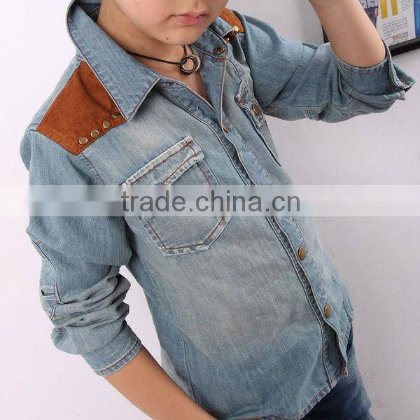 Fashion cowboy clothes top breathable light blue jeans shirt model