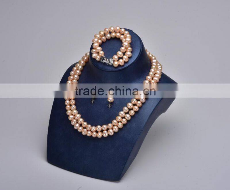 2016 European Style pearl jewelry set wedding 2 Rows With Earrings