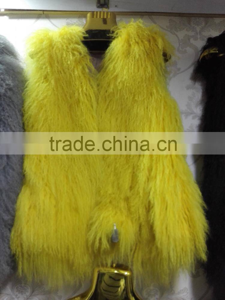 wholesale new style Tan sheep fur vest colored