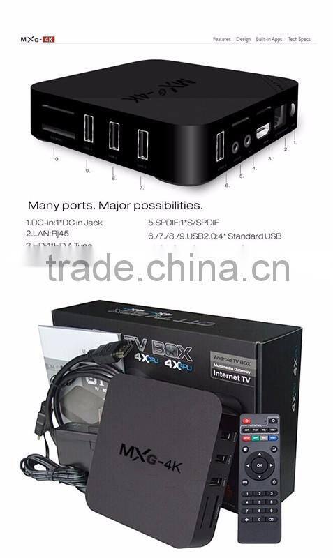 2016 Android intelligent media player mxg tv Amlogic S805 Quad Core MXG 4K RK3329 android TV box