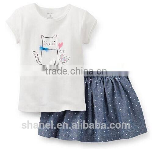 New carton kitty printed girls two pieces dress set